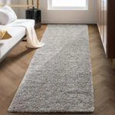Obrázek produktu pro Koberec do obývacího pokoje s vysokým vlasem Jednobarevný design Dlouhý vlas Shaggy Moderní Měkký, velikost: 80 x 250 cm, Barva: Světle šedá
