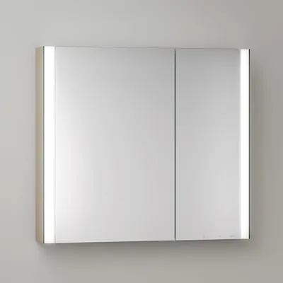 Imagen del producto de Keuco Royal Metis: Mueble espejo de pared con iluminación LED, 80 x 71 cm, 2 puertas con sistema de calefacción para espejo, diseño asimétrico