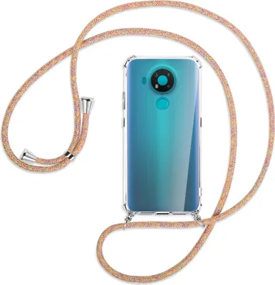Produktbild von Handykette Backcover-Schutzhülle mit Band (Metall silberfarben) für Nokia 3.4 - Rainbow