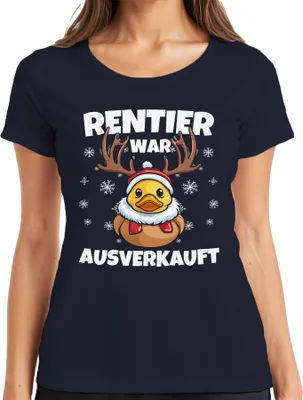 Produktbild von Rentier War t Ente Elch Lustig - Weihnachten Xmas Christmas Damen T-Shirt, Navy, 3XL