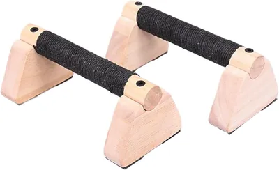 Productafbeelding van Houten Push-up Steunen - Parallettes Calisthenics - Kracht Training - Anti-slip Grip - 20 cm - Houtkleur