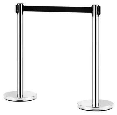 Absperrständer-Set 2er, 5 m Band, silber/schwarz, Personenleitsystem