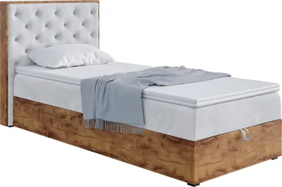 Produktbild von MEBLINI Boxspringbett mit Bettkasten - Gepolstert Einzelbett mit Matratze und Topper - Polsterbett mit Stauraum - Bett mit Kopfteil - Stauraumbett - LOFTY 3 - 90x200 - H3/Hellgrau Samt