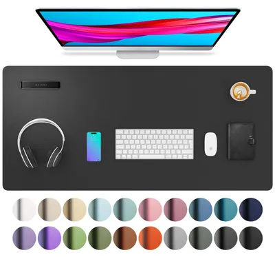 Image de Sous-main, tapis de souris en cuir et daim antidérapant, tapis de souris multifonctionnel, sous-main pour ordinateur portable, protection de table pour le bureau ou la maison (91 cm x 43 cm, noir)