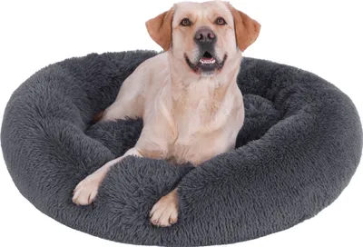 Zdjęcie produktu dla Legowisko dla psa okrągła poduszka sofa dla psa legowisko dla kota pączek zmywalny ciemnoszary Ø 50cm