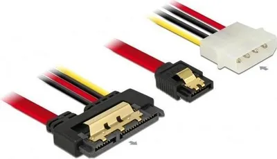 Zdjęcie produktu dla DeLOCK 85230, 0,3 m, SATA III, SATA 7-pin + Molex (4-pin), SATA 22-pin, Żeńska/Żeńska, Czarny