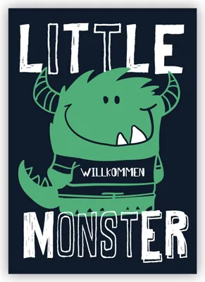 Produktbild von Humorvolle Babykarte als Glückwunsch zur Geburt für Jungen und Mädchen mit frechem Monster in blau: Willkommen Little Monster