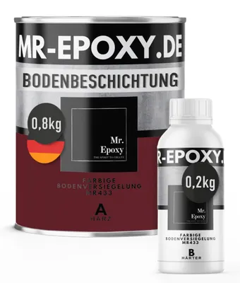 Produktbild von Mr. Epoxy Epoxidharz Bodenbeschichtung (1 kg, RAL 3005 Weinrot) - 2K Betonfarbe für Garagen, Keller & Werkstatt Boden - Flüssigkunststoff Epoxid Grundierung und Bodenversiegelung