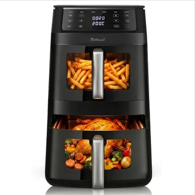 Produktbild von Airfryer, Heißluftfritteuse 2 Kammern, 11L Heissluftfritteuse 40% weniger Platzbedarf, 2500W Dual Zone 6-in-1 mit Touchscreen Sichtfenster Sync