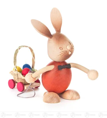 Produktbild von Ostern & Frühjahr Hase "Stupsi" mit Eierwagen Höhe ca 12,5 cm NEU
