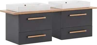 Produktbild von Möbelpartner Badmöbel-Set Duo BxHxT 165,2 x 61,5 x 50 cm Frontfarbe anthrazit mit Waschtisch Keramik weiß 701520