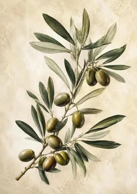 Produktbild von Olivenzweig Poster DIN A2 – botanisches Wandbild im Vintage-Stil, matt