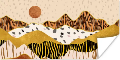 Produktbild von MuchoWow® Poster Tiger Druck - Pastell - Gold - Druck - Tiger - Abstrakt 40x20 cm - Poster für die Wand - Poster Schlafzimmer