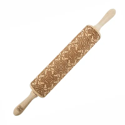 Produktbild von MoodForWood Nudelholz aus Holz, graviert, 43 cm, mit Griffen, perfekt zum Backen - Spitzenmuster