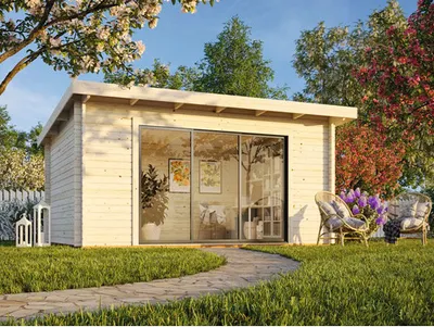 Produktbild von Gartenhaus Palmako Lea 14,2 m² Schiebetür Sicherheitsglas inkl. Fußboden 494 x 402 cm natur