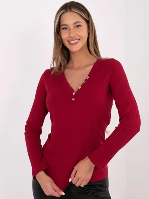 Produktbild von Gerippte Damenbluse mit V-Ausschnitt Bordeaux L/XL