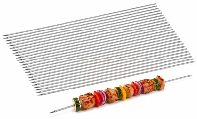 Obrázek produktu pro 40 ks nerezových špízů na maso, 33 cm – kulaté špízy na šašlik – špízy na grilování BBQ pro kebab, mangal a grilovací příslušenství