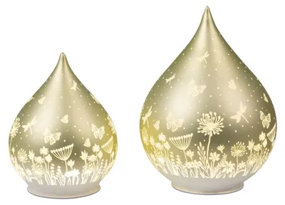 Produktbild von 2er Set LED Dekoobjekt Tropfen Blumenwiese grün 15 + 21cm Formano F26
