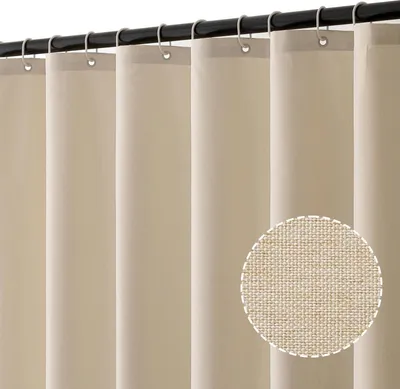 Produktbild von Duschvorhang aus strukturiertem Leinen, 120 x 200 cm, hellbeige, r, strapazierfähiger, wasserdichter Duschvorhang in Hotelqualität, schimmelresistenter, waschbarer Stoff-Badezimmervorhang mit 8 Ringen