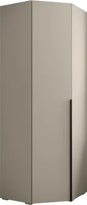 A tall, neutral-colored corner cabinet with a single door.