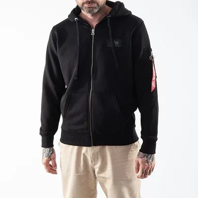 Immagine prodotto di Alpha Industries Uomo - Felpa con cappuccio e zip con stampa posteriore - Nero - XS