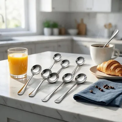 8 Mini Espressolöffel aus Edelstahl, 7,5 cm, silber