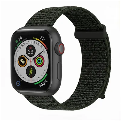 Produktbild von Smartwatch Armband für Apple Watch SE 2 44mm Nylon Textil Band Ersatzband Wechselband Klettverschluss flexibel atmungsaktiv Grün Oliv