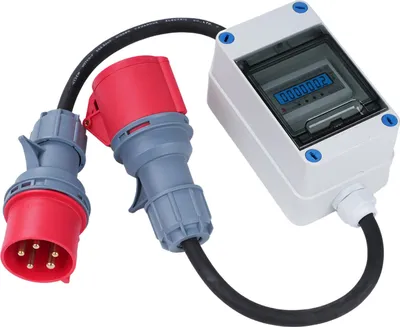 Image de Compteur de courant numérique mobile 32A 400V avec fonction de réinitialisation et fiche CEE à 5 pôles, protection IP44, compteur de courant triphasé pour prise de courant