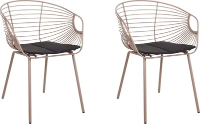 Zdjęcie produktu dla BELIANI Zestaw 2 krzeseł beżowy metalowych z czarnymi poduszkami na siedzisko z ekoskóry styl nowoczesny