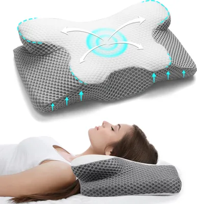 Produktbild von CMYbabee Orthopädisches Kissen aus Memory Foam, Seitenschläferkissen Nackenstützkissen, Kopfkissen Nackenschmerzen, Ergonomisches Schlafkissen für Nacken-und Schulterschmerzen, Grau