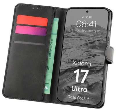 Produktbild von Handyhülle mit Klappe für Xiaomi 17 Ultra, Bizon Case Pocket, Schwarz