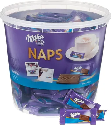 Zdjęcie produktu dla Mondelēz Milka Naps Alpine Milk puszka 207 sztuk "Idealne do biura", 1 opakowanie (1 x 1 kg)