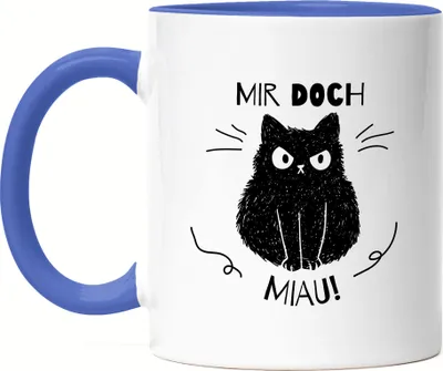 Produktbild von Mir Doch Miau Tasse Blau mit Katzen und Herzen Motiv für Katzenliebhaber Katzenliebe Mieze Büsi
