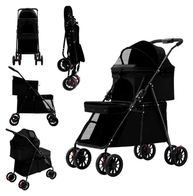 Produktbild von Doppelkinderwagen für Hunde und Katzen, 3-in-1, faltbar, für 2 Tiere bis 25 kg, Transporttasche für Hundekäfig, Buggy, abnehmbar