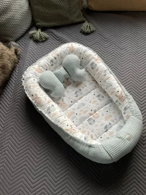 Produktbild von Waffelpique MINZE/ HASE Beige Babynestchen Unterlage 2 Tlg SET Babynest Wicleklunterlage Reisebett Babydecke Babyausstattung 2 Seitig PREMIUM Geschenk
