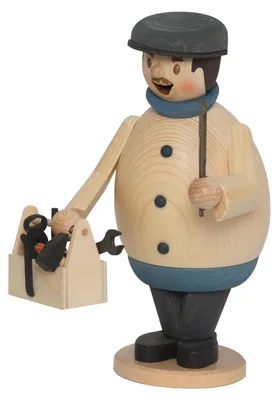 Imagen del producto de Kuhnert: Figura de cerámica para quemar incienso, figura de hombre que emite humo, "Max", artesano Klempner, 16 cm - Fabricada en auténtica cerámica de los Montes Metálicos (Erzgebirge).