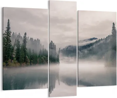 Produktbild von Bild auf Leinwand - Leinwandbild - 3 Teile - Reflexion Nebel Landschaft - 95x80cm - Wand Bild - Wanddeko - Wandbilder - Leinwanddruck - Bilder - Wanddekoration - Leinwand bilder - CB95x80-4482