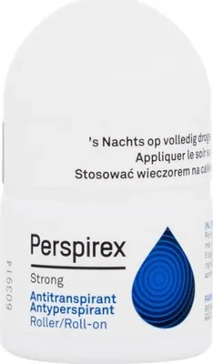 A white roll-on antiperspirant bottle with a blue droplet logo.