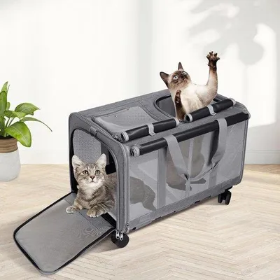 Produktbild von Reisegepäck für große Katzen - Hundetrage mit Rollenwagen - ideal für Reisen - grau