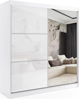 Produktbild von ALTDECOR Kleiderschrank mit Spiegel und Schiebetüren, kugelgelagerte Führungsschienen und Aluminium-Leisten - VIVONA - mit LED-Beleuchtung und Fernbedienung - 200 cm - Weiß