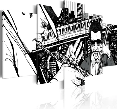 Produktbild von Leinwandbilder New York 200x100 cm Vlies Leinwandbild 5 tlg Kunstdruck modern Wandbilder XXL Wanddekoration Design Wand Bild - Pop Art Musik schwarz weiß 020211-3