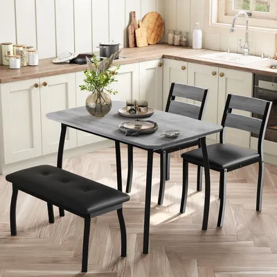 Obrázek produktu pro Kompletní jídelní set pro 4 osoby, šedé barvy, skládající se ze dvou židlí a jedné lavice, úsporný design