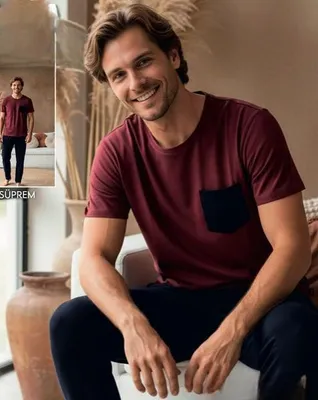 Immagine prodotto di Pigiama da uomo rosso XXL in cotone, pantaloni corti M-34