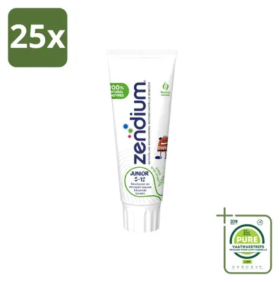 Image de 25 tubes de dentifrice Zendium Junior, pour enfants de 5 à 12 ans, 75 ml - Pack économique - 25 pièces