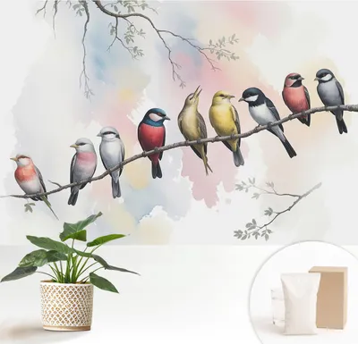 Produktbild von Fototapete  - 152x104 cm - Tapete - Wandtapete - Wandbilder  - Dekofolie - Tapete Folie - Wand - Dekoration - Wohnzimmer - Vögel auf einem Ast