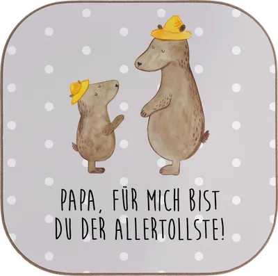 Produktbild von Mr. & Mrs. Panda Tassenuntersetzer Bären mit Hut - Grau Pastell - Geschenk, gläseruntersetzer, Coaster, Familie, Untersetzer für Gläser, Tischschoner, Family, Papa
