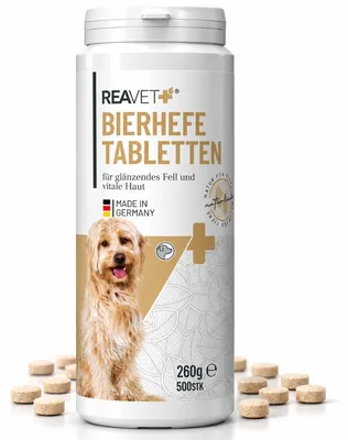 Produktbild von REAVET Bierhefe-Tabletten für Hunde 500 Stück – Naturrein in , für glänzendes kräftiges Fell + Vitale Haut, mit Biotin & Vitamin B