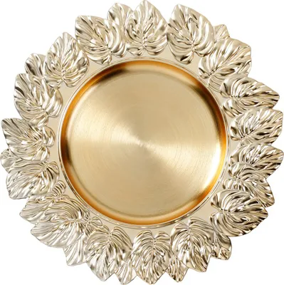 Produktbild von Dekoteller 35cm Kunststoff Blätter - Gold