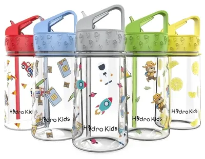Image de Bouteille d'eau avec paille, 400 ml, sans BPA, étanche, idéale pour l'école et le sport