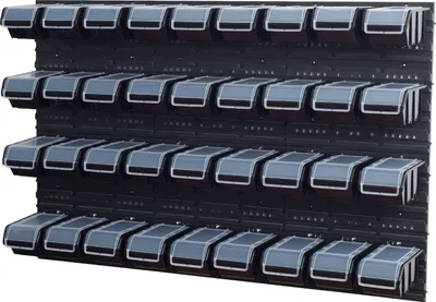 Produktbild von Stapelboxen Wandregal Sichtlagerkästen 8 x Wandregal Lagersystem 48 Boxen schwarz